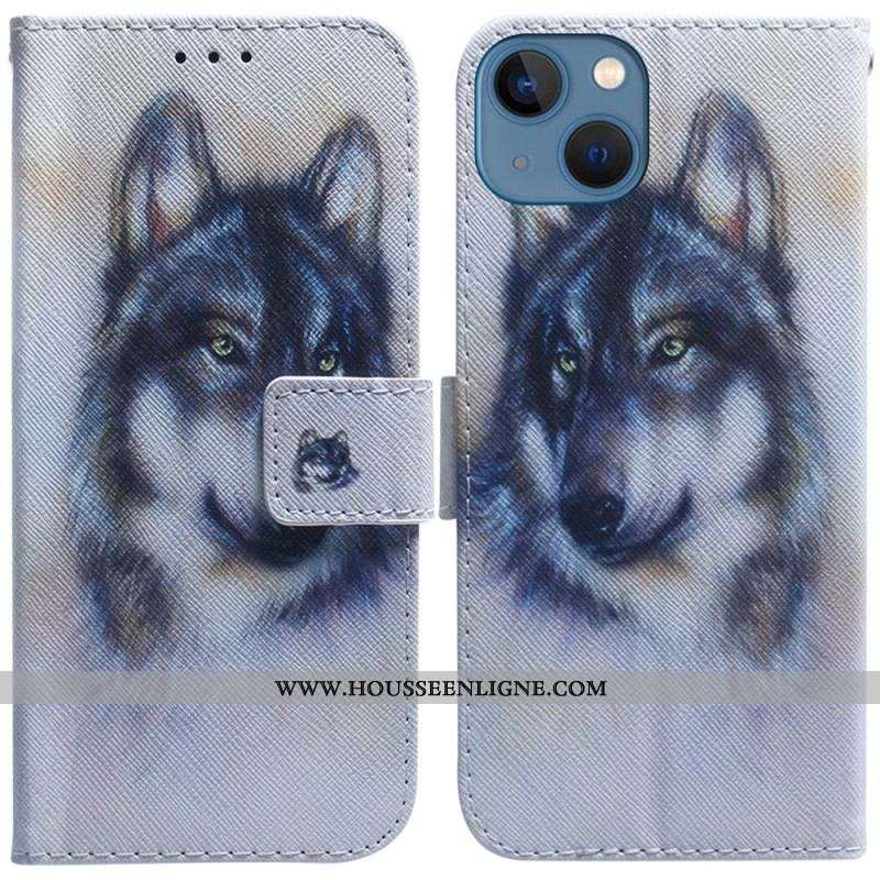 Housse iPhone 15 Loup Aquarelle