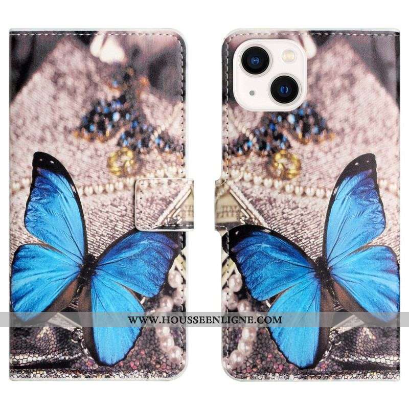 Housse iPhone 15 Papillon Bleu