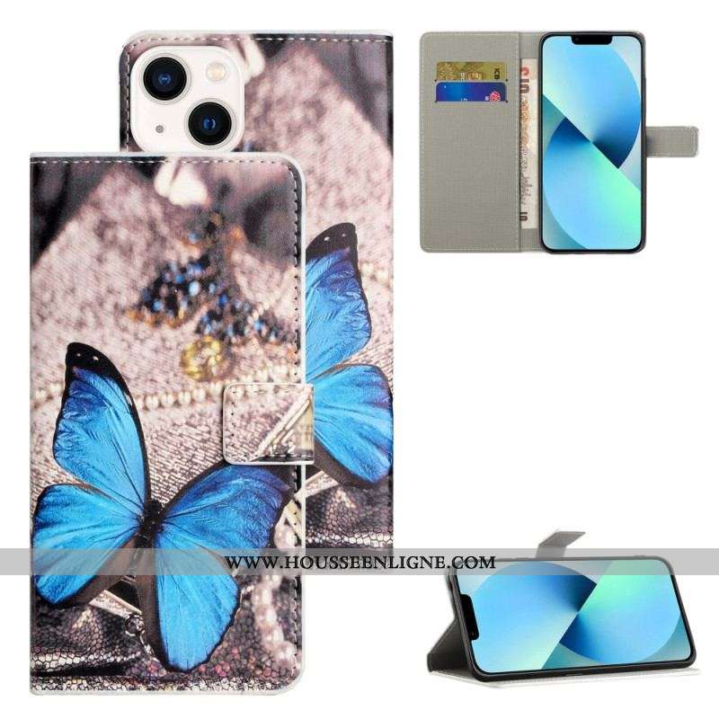 Housse iPhone 15 Papillon Bleu