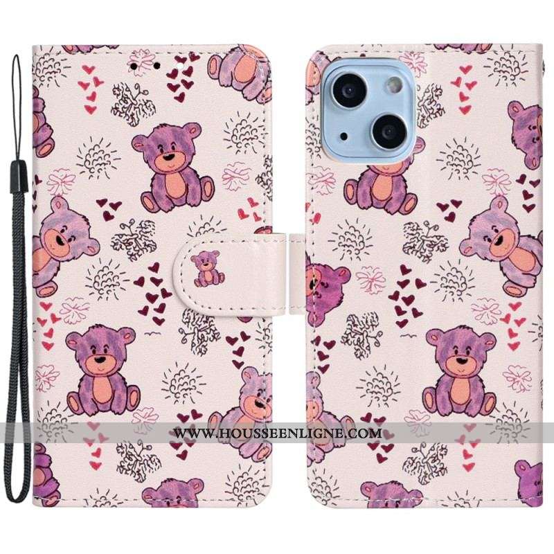 Housse iPhone 15 Petits Oursons à Lanière