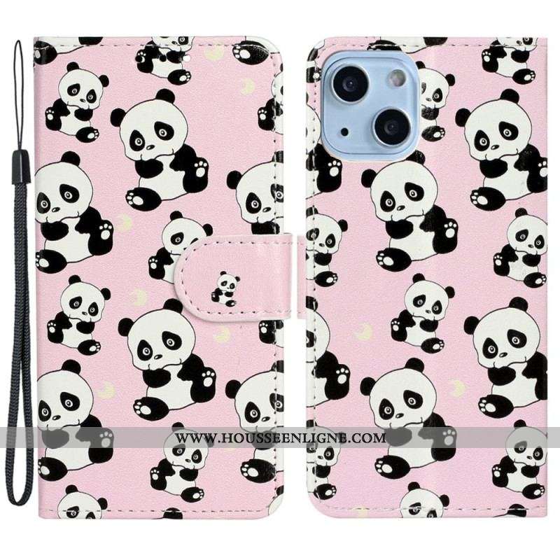 Housse iPhone 15 Petits Pandas à Lanière