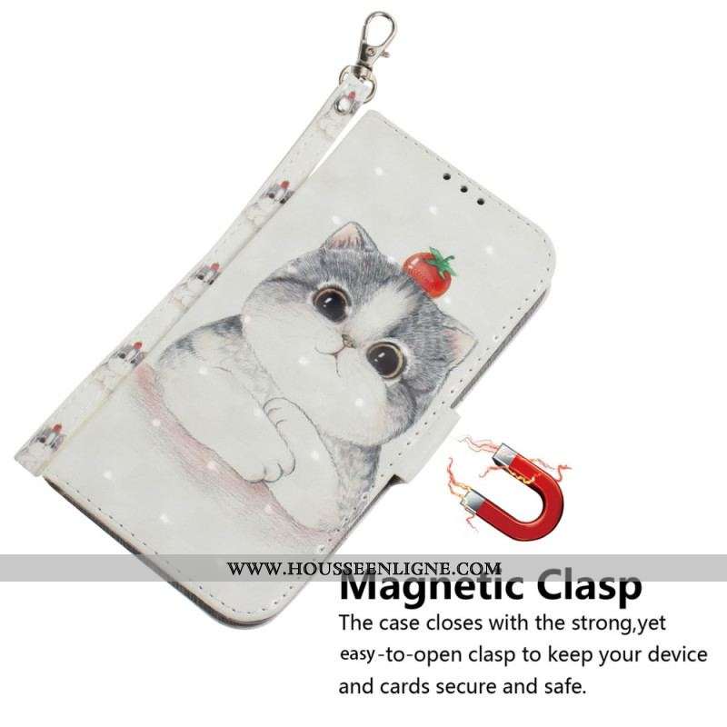 Housse iPhone 15 Plus Chat Graphique à Lanière