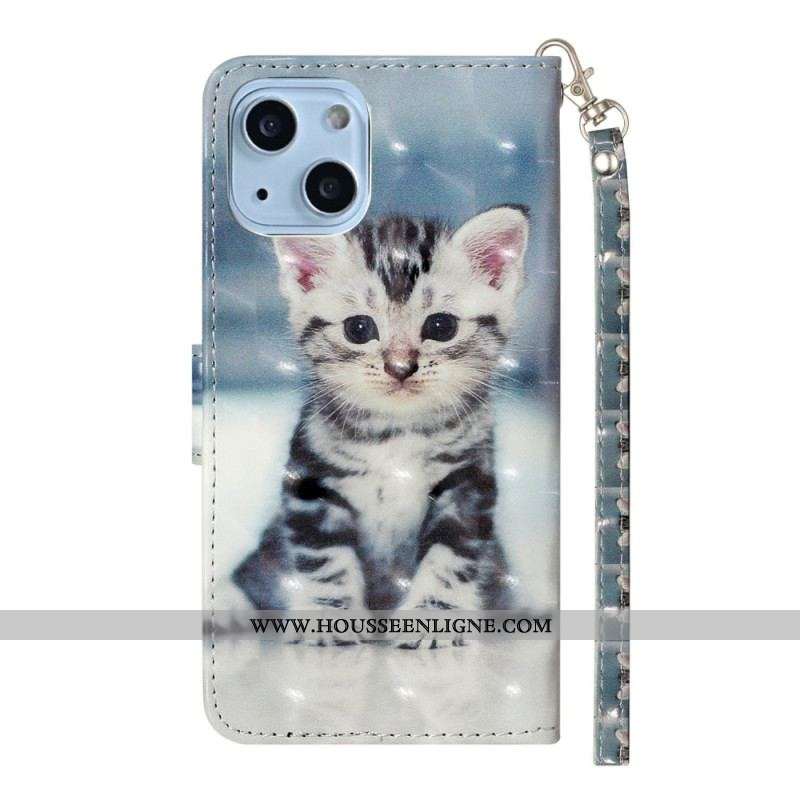 Housse iPhone 15 Plus Chaton 3D à Lanière