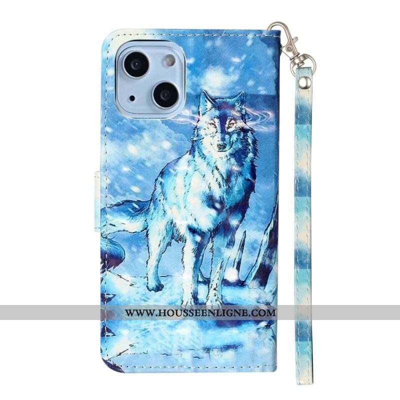 Housse iPhone 15 Plus Loup 3D à Lanière