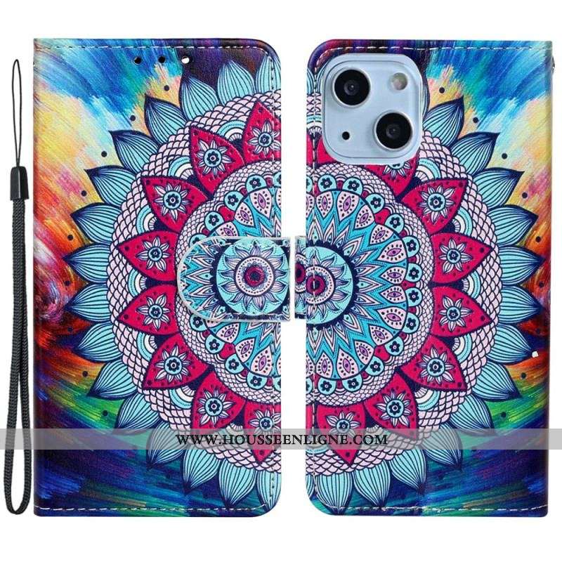 Housse iPhone 15 Plus Mandala Coloré à Lanière