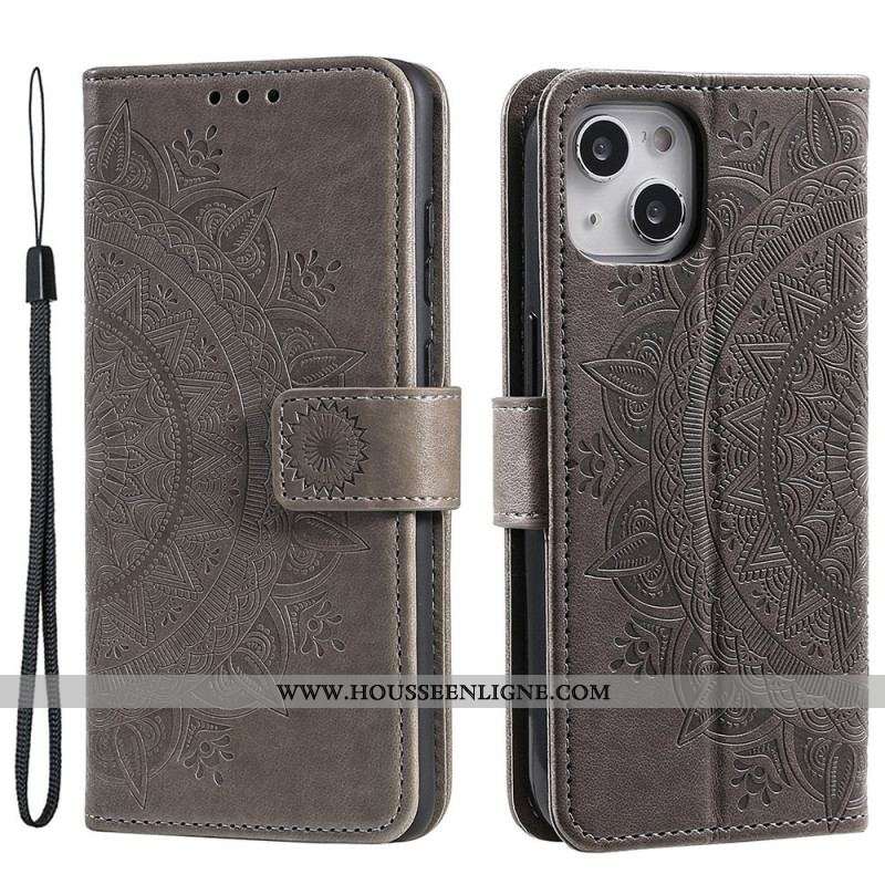 Housse iPhone 15 Plus Mandala Soleil avec Lanière