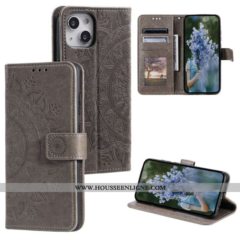 Housse iPhone 15 Plus Mandala Soleil avec Lanière