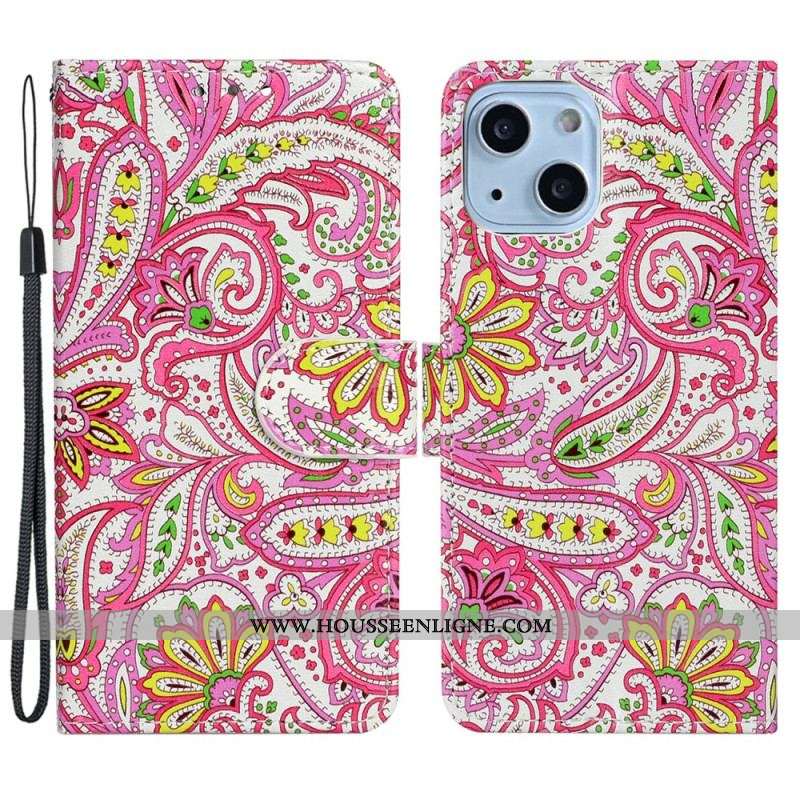 Housse iPhone 15 Plus Motif Coloré à Lanière