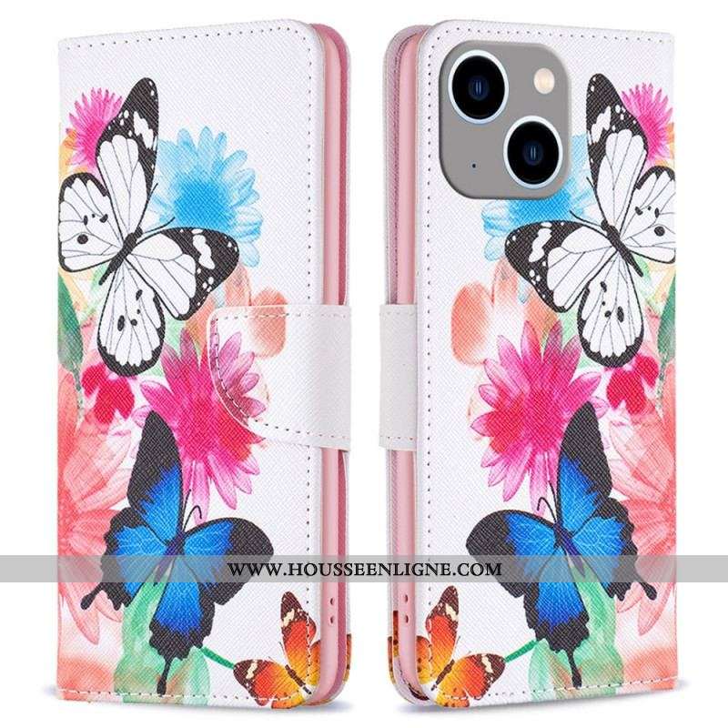 Housse iPhone 15 Plus Papillons Aquarelle