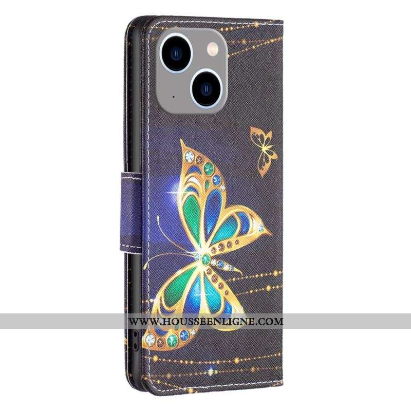 Housse iPhone 15 Plus Papillons en Or