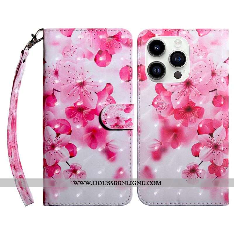 Housse iPhone 15 Pro Fleurettes à Lanière