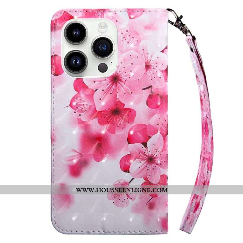 Housse iPhone 15 Pro Fleurettes à Lanière