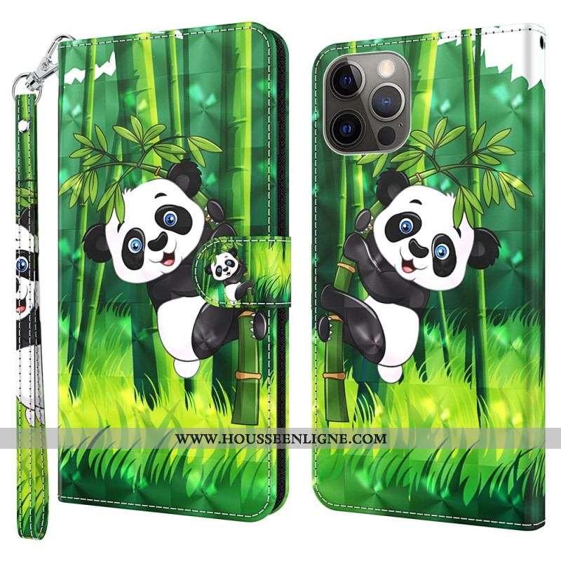 Housse iPhone 15 Pro Max Panda Bambou 3D à Lanière