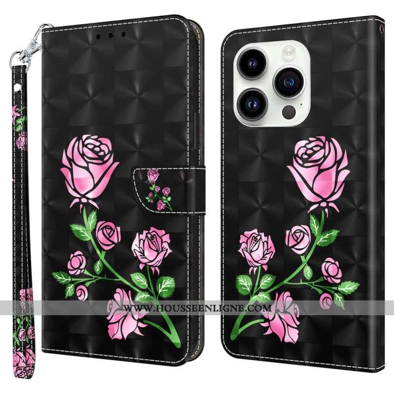 Housse iPhone 15 Pro Roses à Lanière