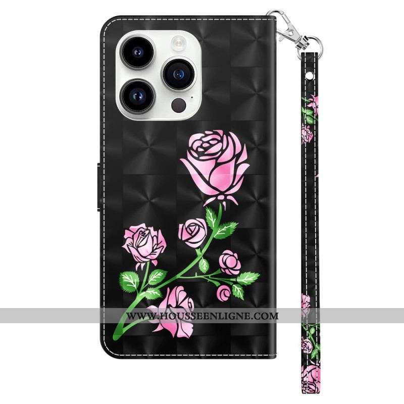 Housse iPhone 15 Pro Roses à Lanière