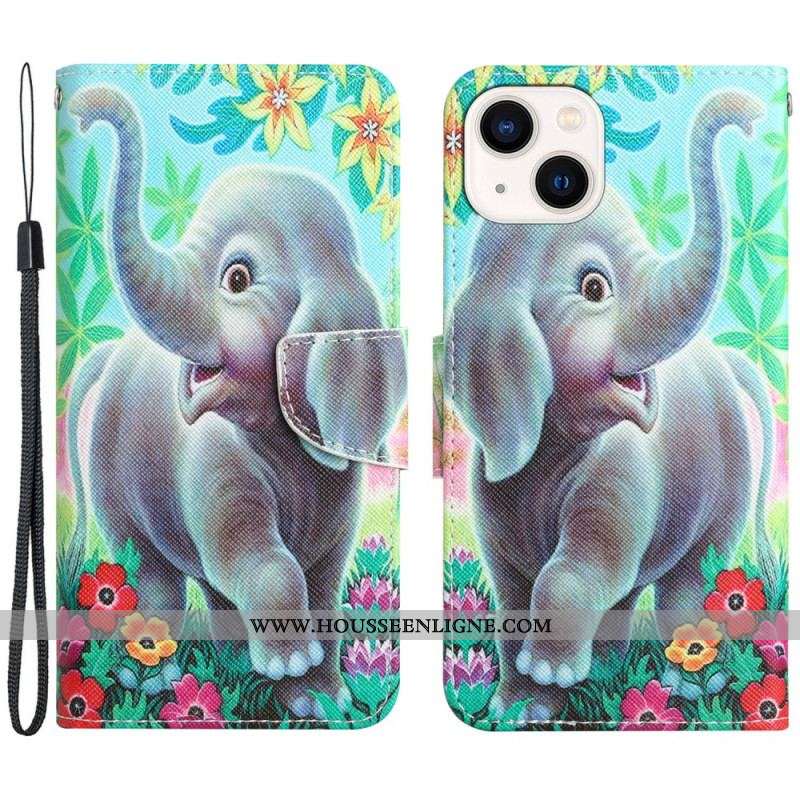 Housse iPhone 15 Promenade d'Éléphant à Lanière