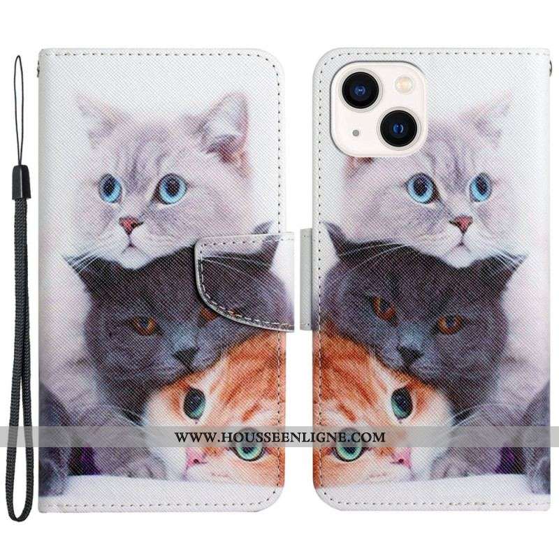 Housse iPhone 15 Que des Chat à Lanière