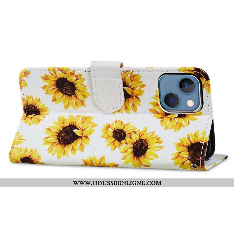 Housse iPhone 15 Tournesols à Lanière