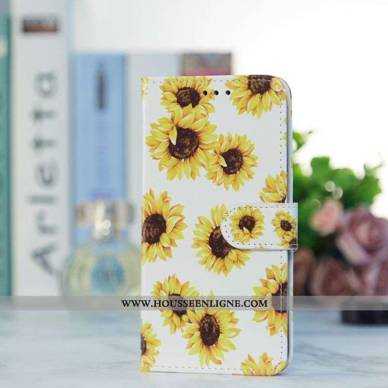 Housse iPhone 15 Tournesols à Lanière