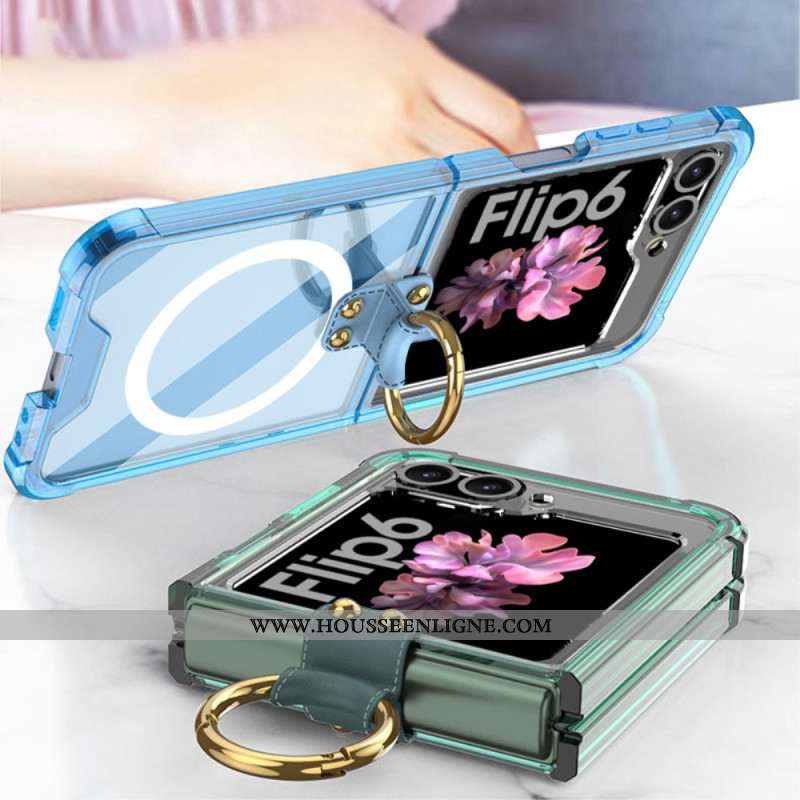 Coque GKK pour Samsung Galaxy Z Flip6 5G Transparente Anneau-Support Compatible MagSafe GKK