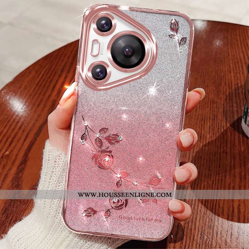 Coque Huawei Pura 70 Pro Fleurs et Strass KADEM