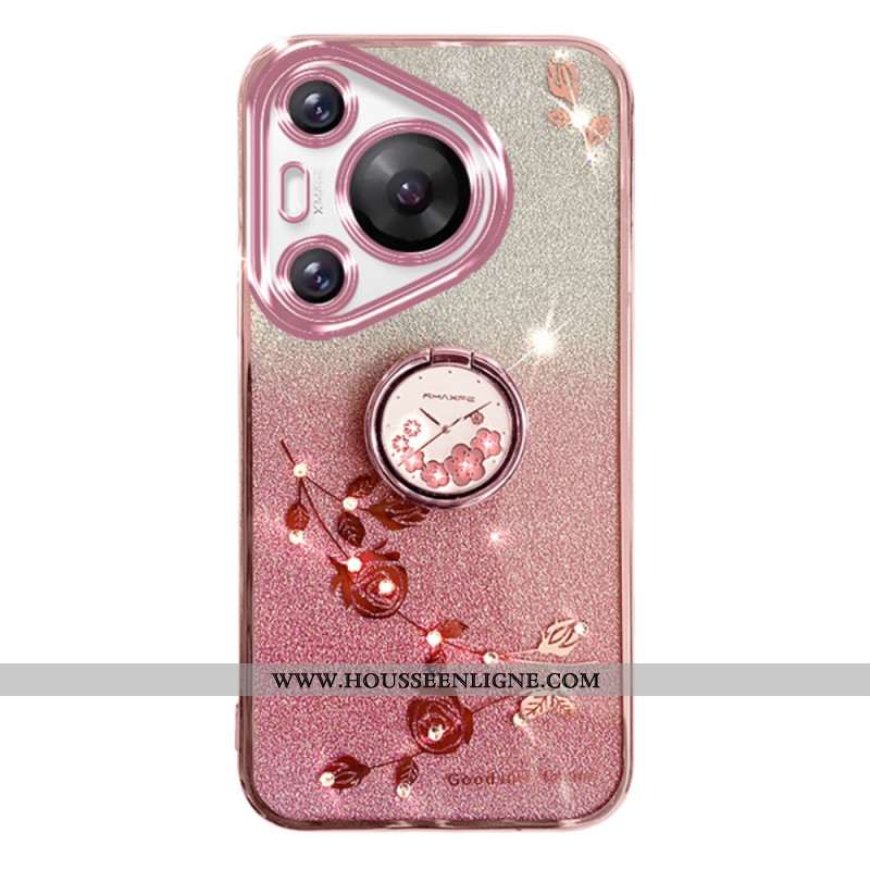 Coque Huawei Pura 70 Pro Fleurs et Strass avec Support KADEM