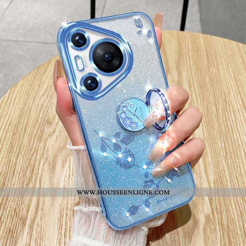 Coque Huawei Pura 70 Pro Fleurs et Strass avec Support KADEM