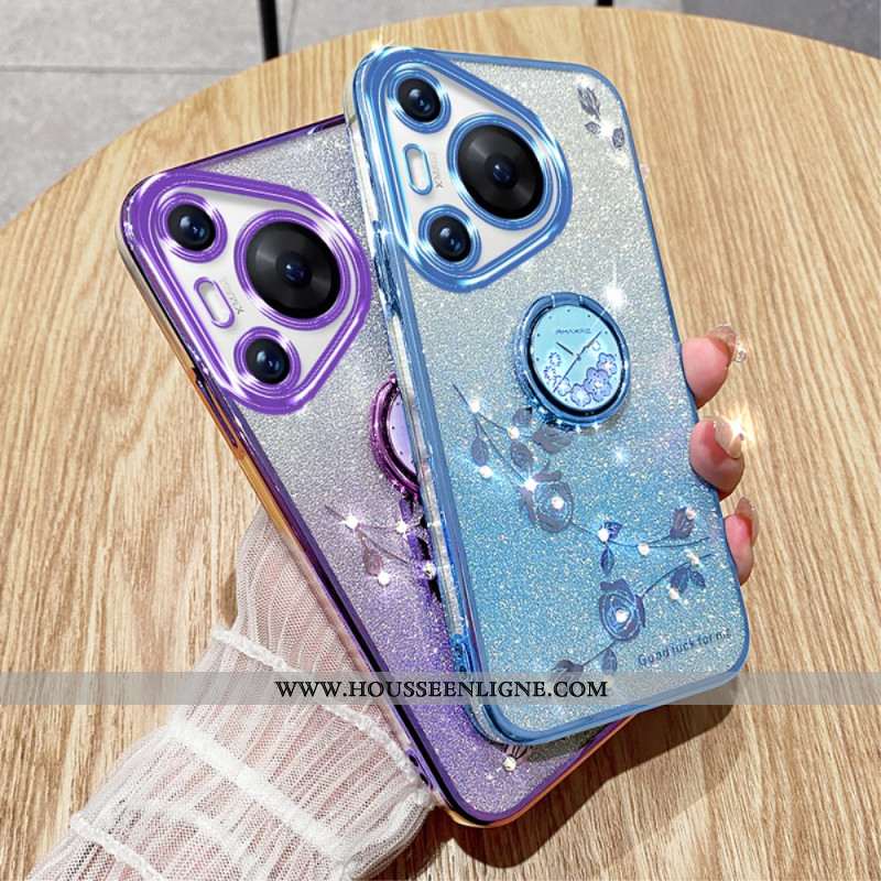 Coque Huawei Pura 70 Pro Fleurs et Strass avec Support KADEM