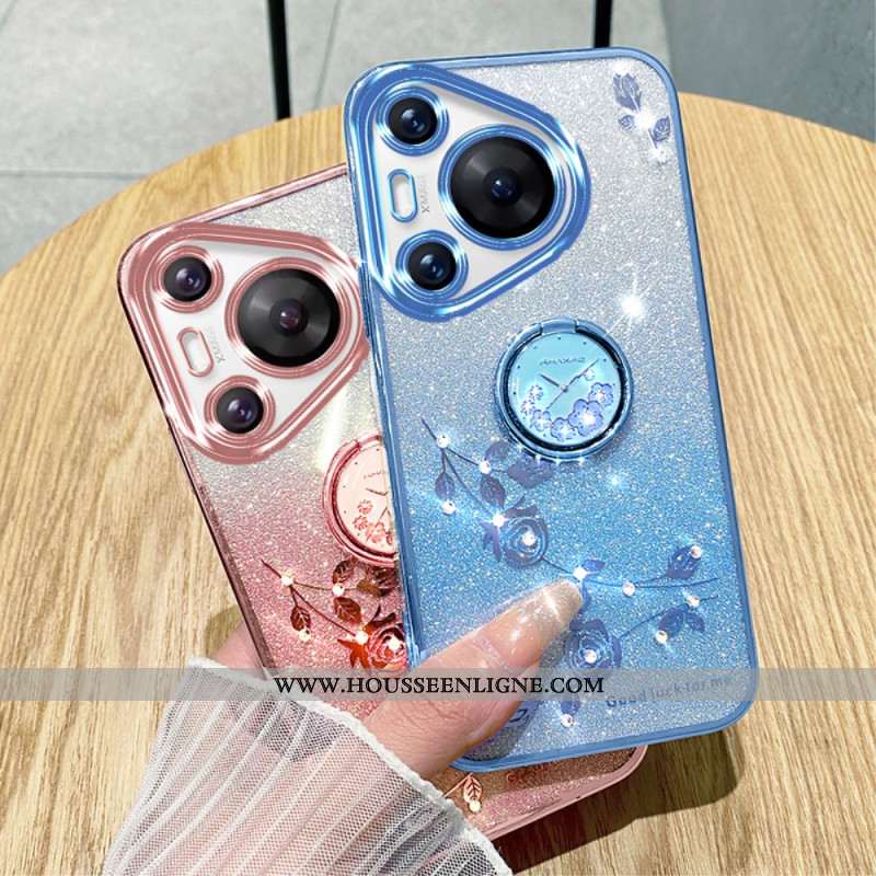 Coque Huawei Pura 70 Pro Fleurs et Strass avec Support KADEM