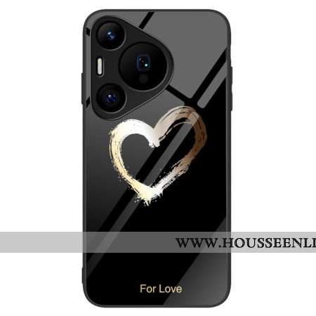 Coque Huawei Pura 70 Pro Verre Trempé Coeur Doré sur Fond Noir