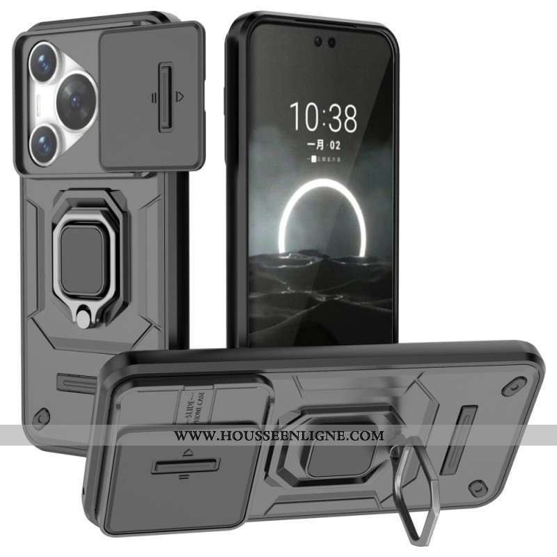 Coque Huawei Pura 70 Ring Résistante avec Protection Lentille Coulissante