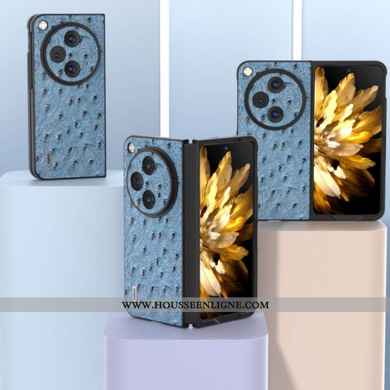 Coque OnePlus Open Véritable Cuir Motif Autruche