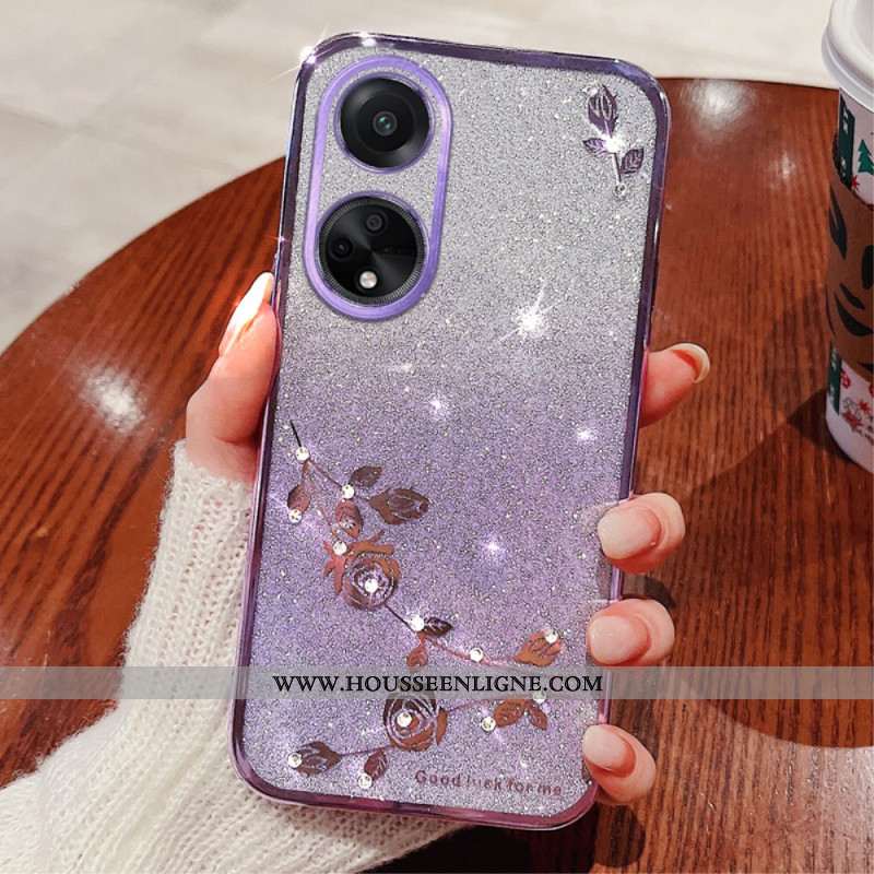 Coque Oppo A98 5G Fleurs et Strass KADEM