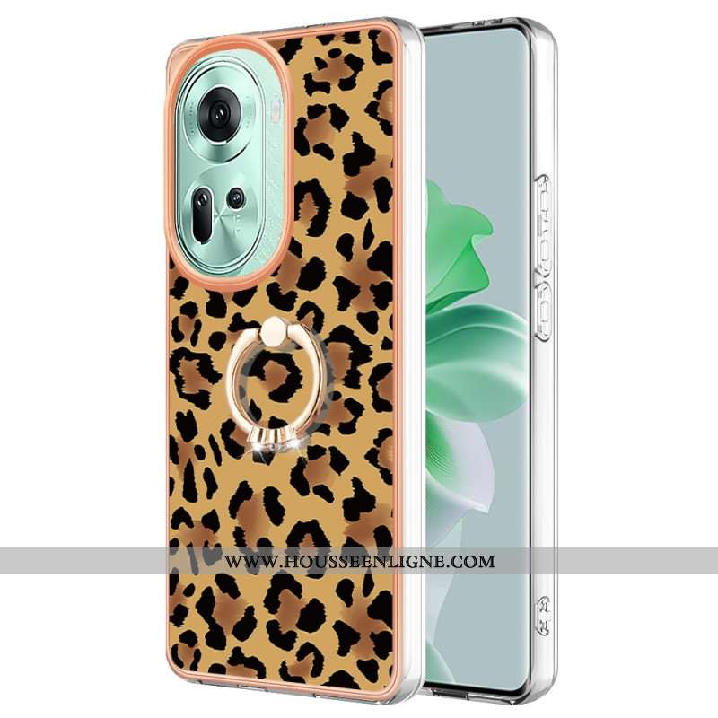 Coque Oppo Reno 11 5G Anneau-Support Imprimé Léopard