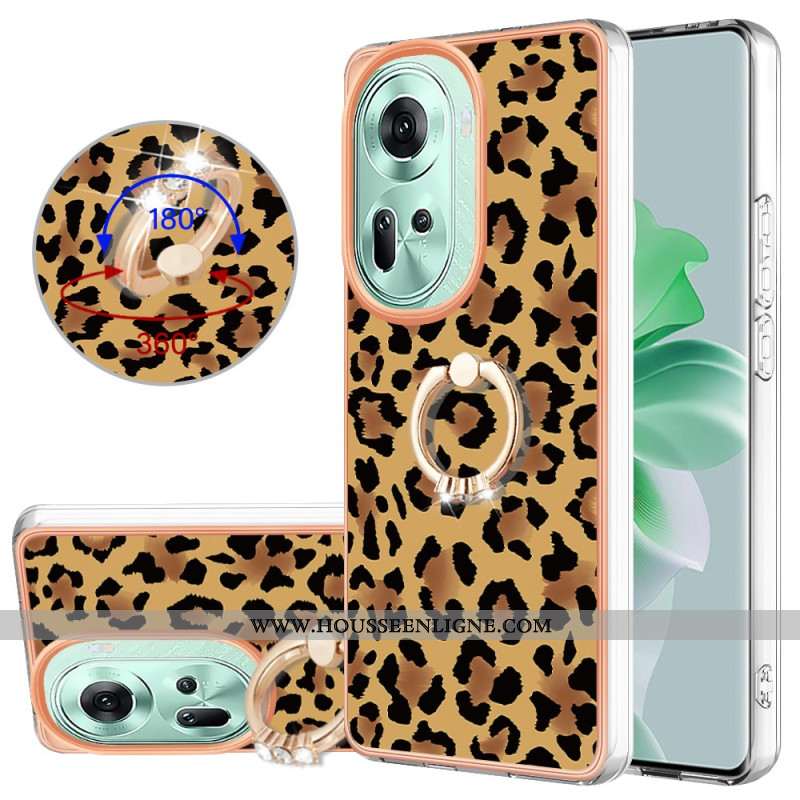 Coque Oppo Reno 11 5G Anneau-Support Imprimé Léopard