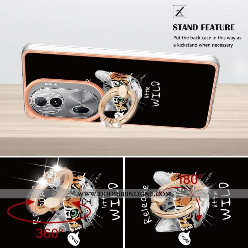 Coque Oppo Reno 11 Pro 5G Anneau-Support Motif Chat et Tigre