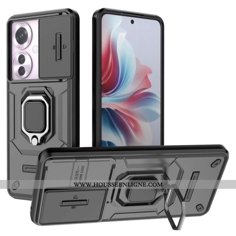 Coque Oppo Reno 11F 5G Ring Résistante Protecteur Caméra Coulissante