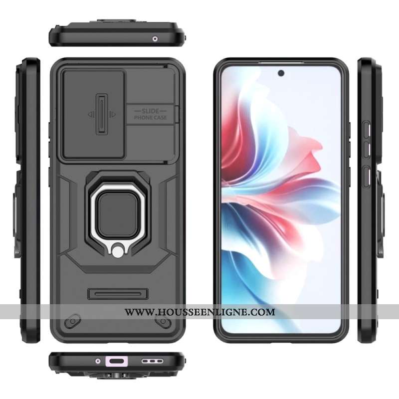 Coque Oppo Reno 11F 5G Ring Résistante Protecteur Caméra Coulissante