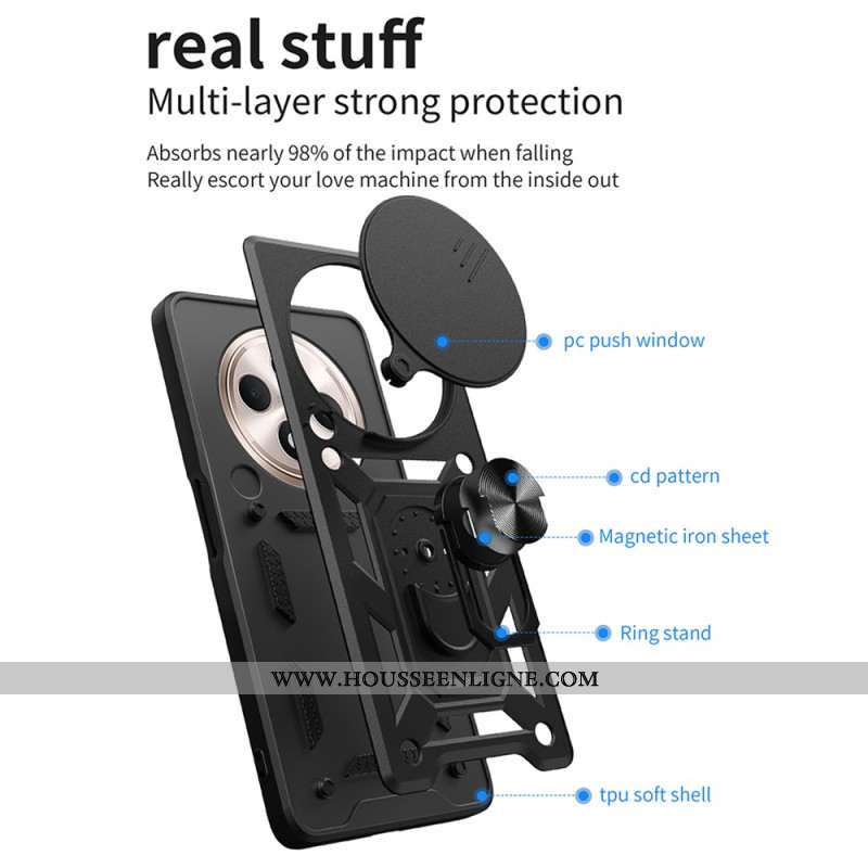 Coque Oppo Reno 12 F 5G Anneau-Support et Protection Camera Coulissante