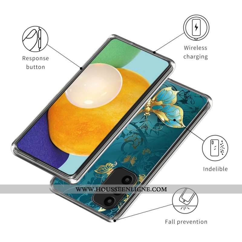 Coque Samsung Galaxy A15 5G / A15 Papillon Vert et Doré