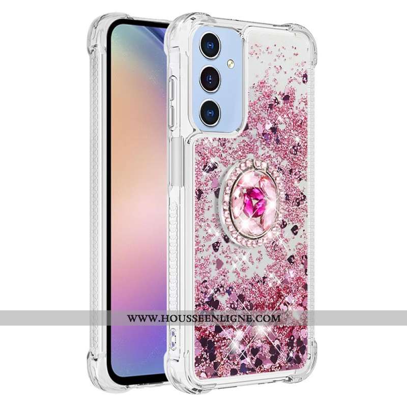 Coque Samsung Galaxy A15 5G Anneau-Support Paillettes Liquides