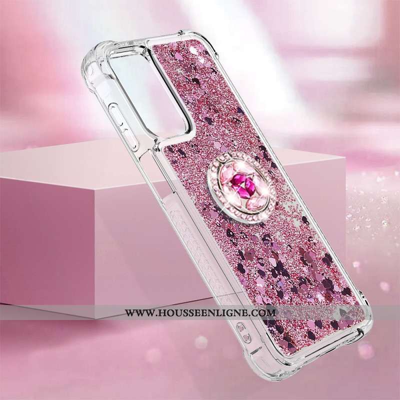 Coque Samsung Galaxy A15 5G Anneau-Support Paillettes Liquides