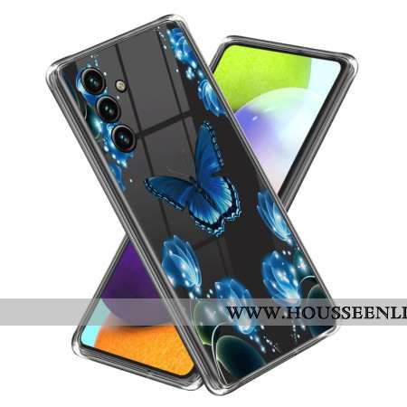 Coque Samsung Galaxy A15 5G Papillons et Fleurs Bleus