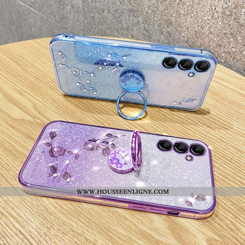 Coque Samsung Galaxy A16 4G / 5G Anneau-Support Fleurs et Strass KADEM