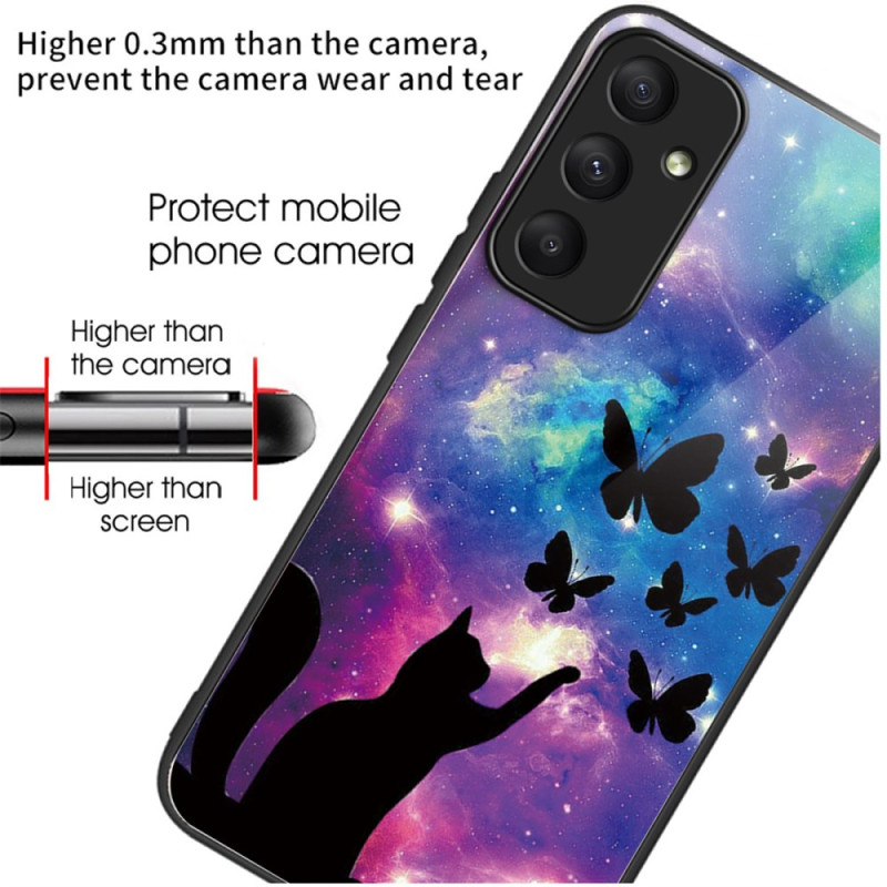 Coque Samsung Galaxy A55 5G Verre Trempé Chat et Papillons