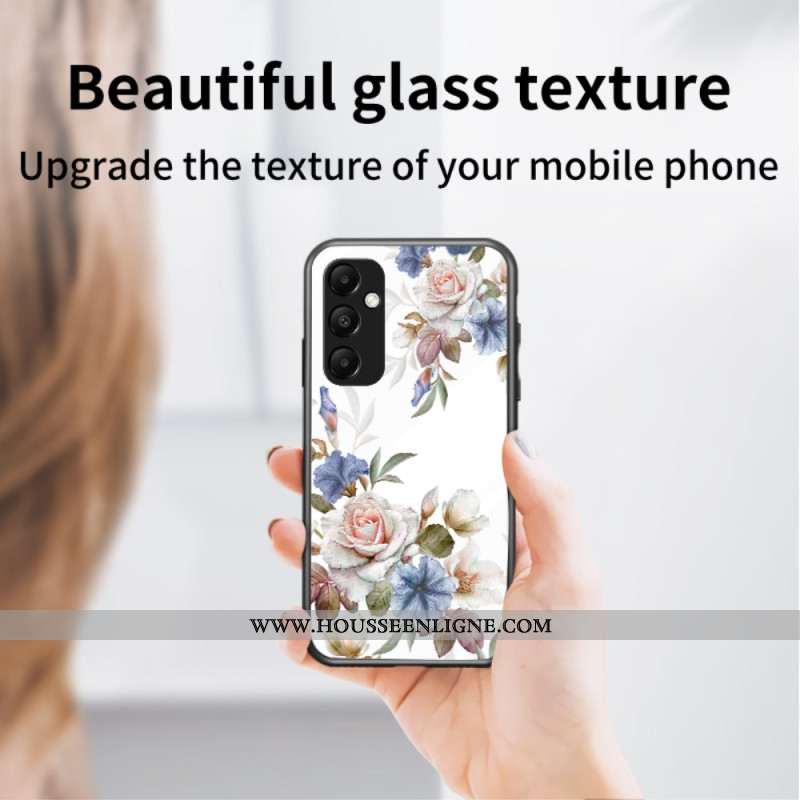 Coque Samsung Galaxy A55 5G Verre Trempé avec Support Motif Floral