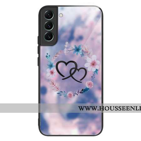 Coque Samsung Galaxy S24 5G Verre Trempé Cœurs et Fleurs