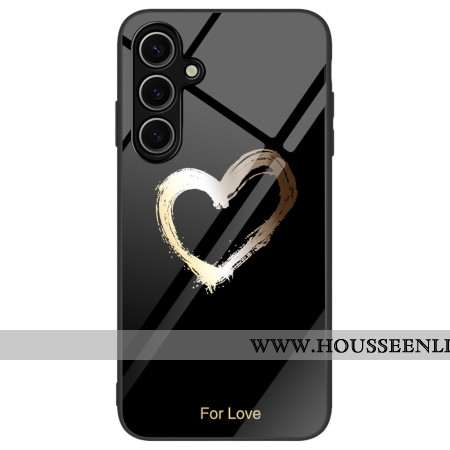 Coque Samsung Galaxy S24 FE Verre Trempé Coeur Doré sur Fond Noir