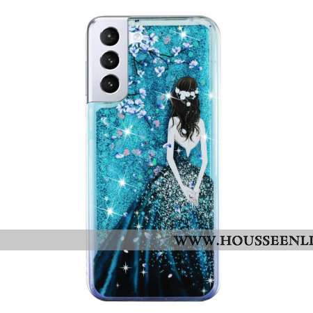 Coque Samsung Galaxy S24 Plus 5G Liquide à Paillettes Fille Bleue