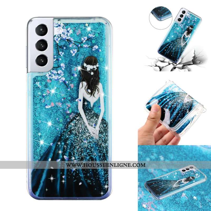 Coque Samsung Galaxy S24 Plus 5G Liquide à Paillettes Fille Bleue